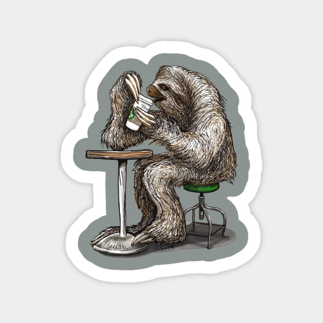 Steve the Sloth on his Coffee Break Sticker by dotsofpaint